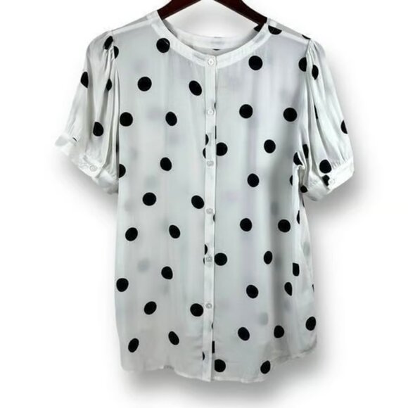LOFT Tops - Loft Women's Size M Button Back Semi Sheer Polka Dot Blouse Black White